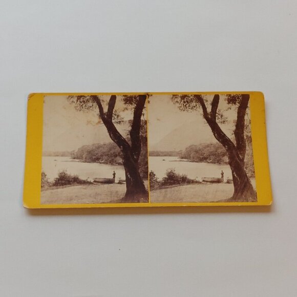 ANTIQUE Stereograph Card TORK LAKE AND MOUNTAIN FROM DINIS Island Hudson's Irish - Picture 1 of 4